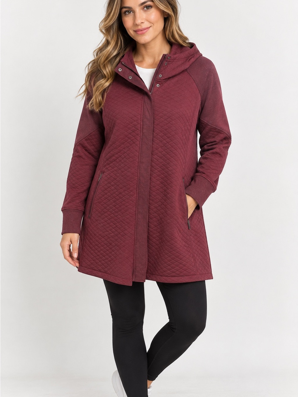 North Face Women's Quilted Hooded Coatigan - Wine XL NWT